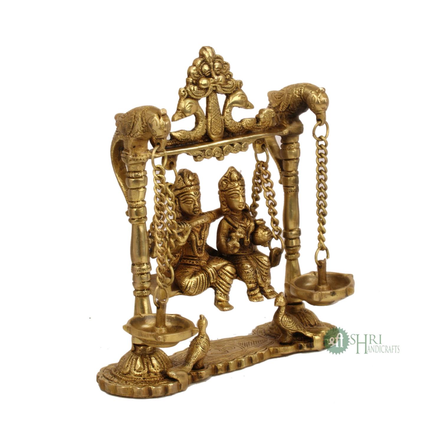 BRX-135-9 (9" BRASS JHULA RADHA KRISHNA WITH DEEPAK BRX)