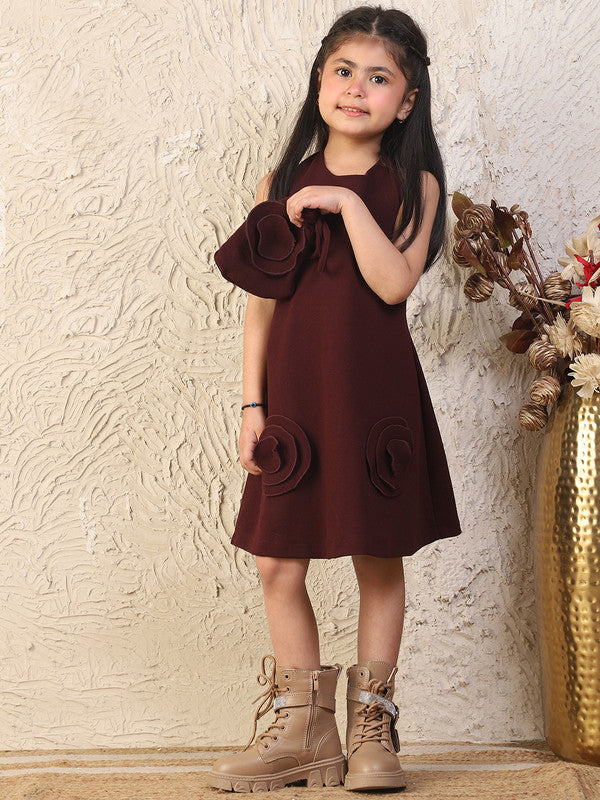 casual dress maroon Girls Sleeveless A-Line Dress Burgundy Casual Style With Ba Wine / 15-16 Y