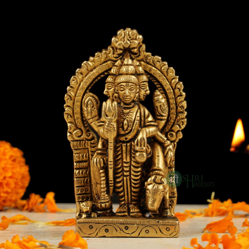 3.5" Brass Dattatreya Idol – Handcrafted Devotional Statue