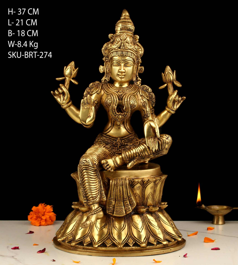 Brass Goddess Lakshmi Seated on Lotus – 15 Inch