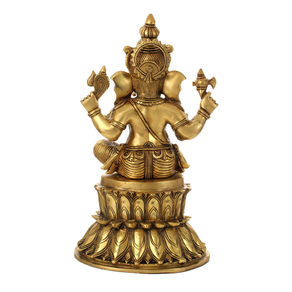Brass Lord Ganesha Seated on Lotus – 15 Inch