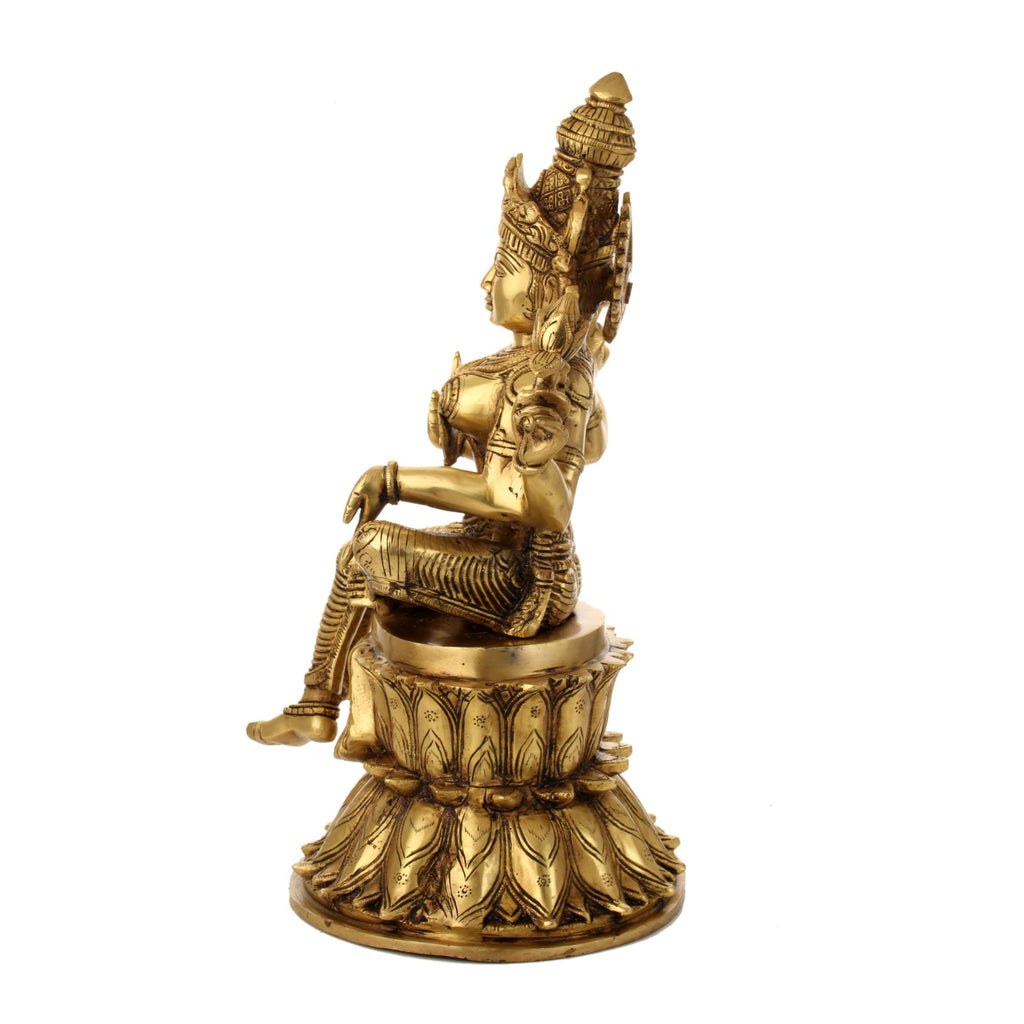 Brass Goddess Lakshmi Seated on Lotus – 15 Inch