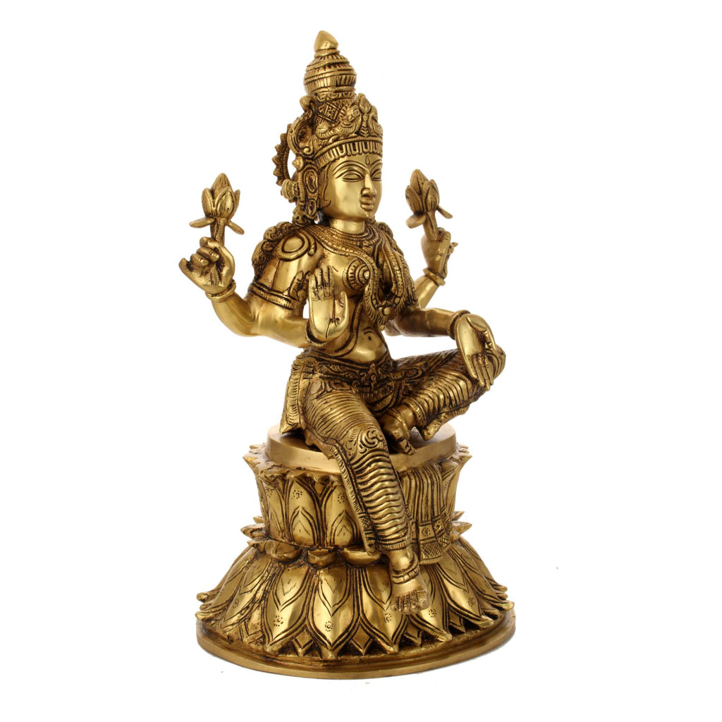 Brass Goddess Lakshmi Seated on Lotus – 15 Inch