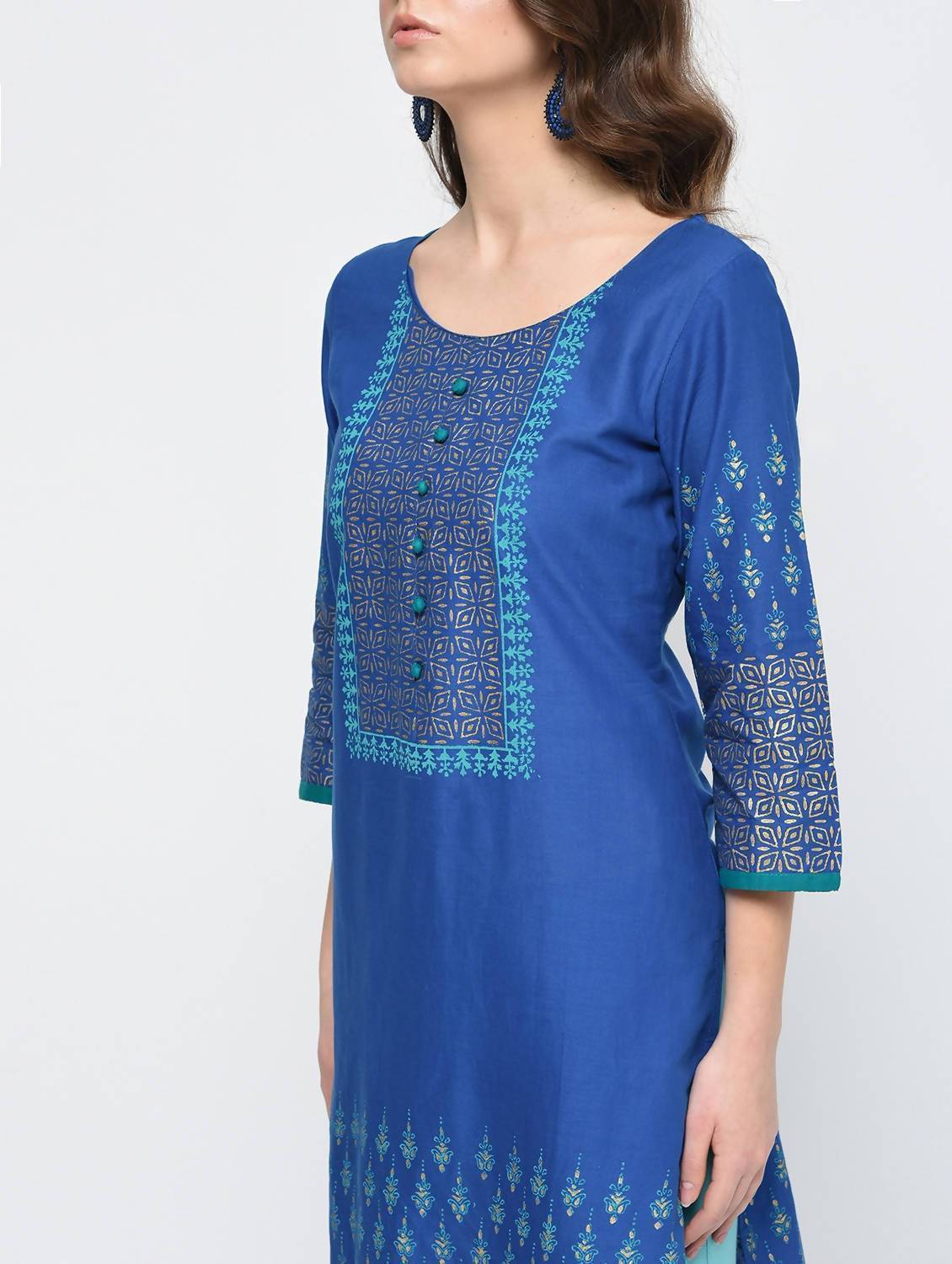 Women's Royal Blue Hand Block Print Straight Kurta Only