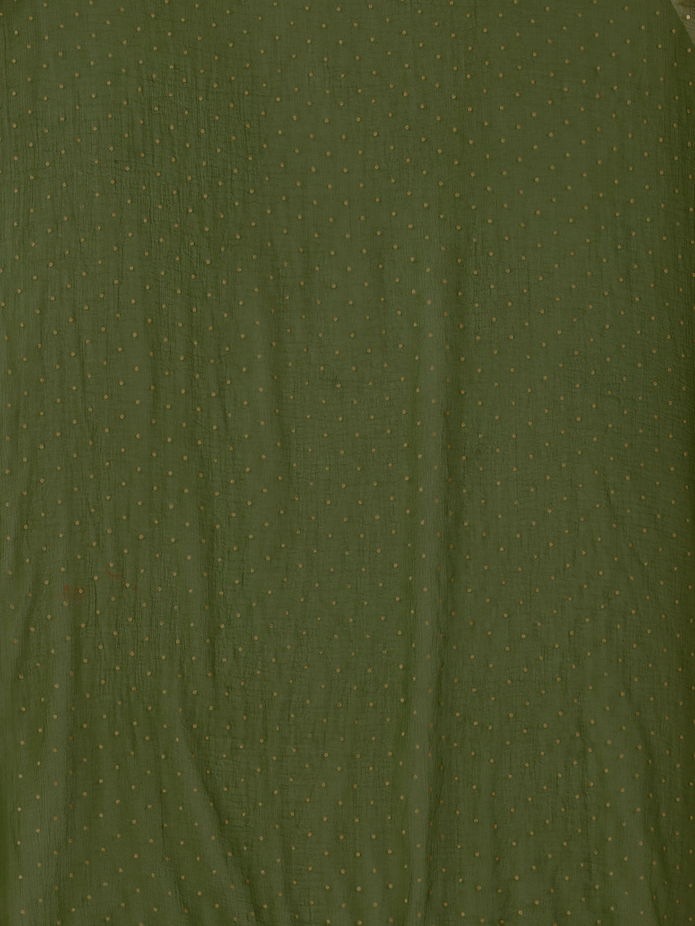 Women's Mendhai Green Solid polkadots Print Woven Chiffon Dupatta With Pompom - NIMIDHYA