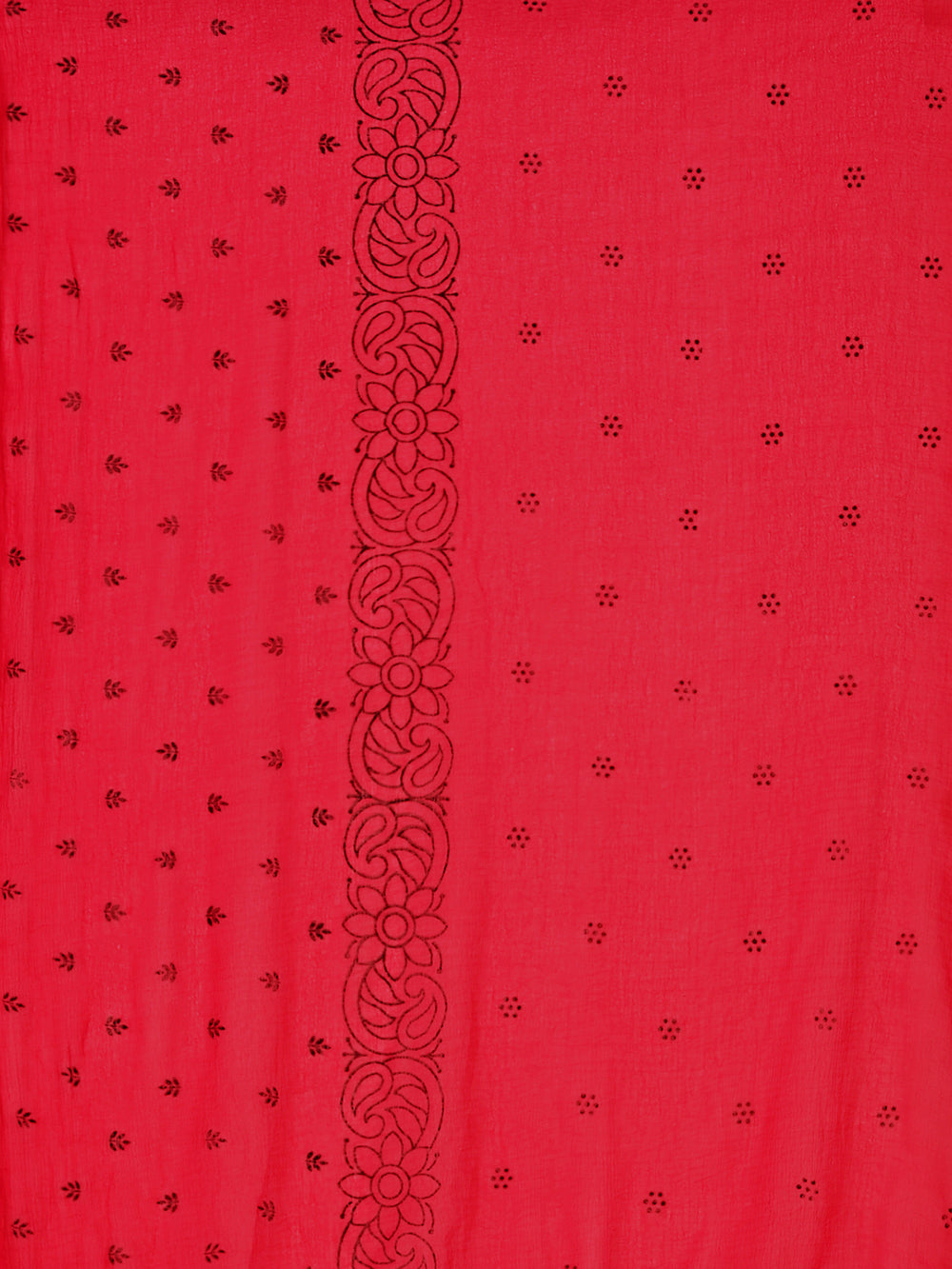 Women's Red Floral Block Print Chiffon Dupatta - NIMIDHYA