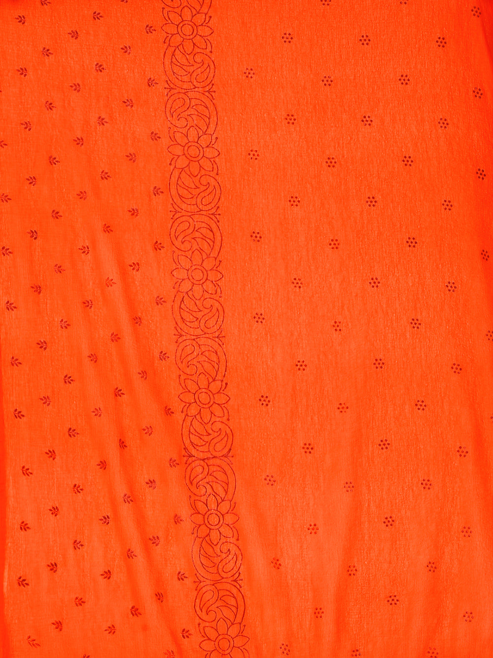Women's Orange Floral Block Print Chiffon Dupatta - NIMIDHYA