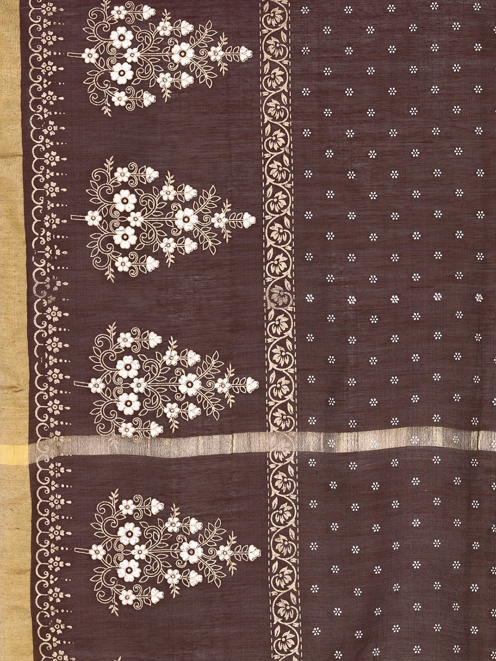 Women's Brown Floral Block Print Cotton Silk Dupatta - NIMIDHYA