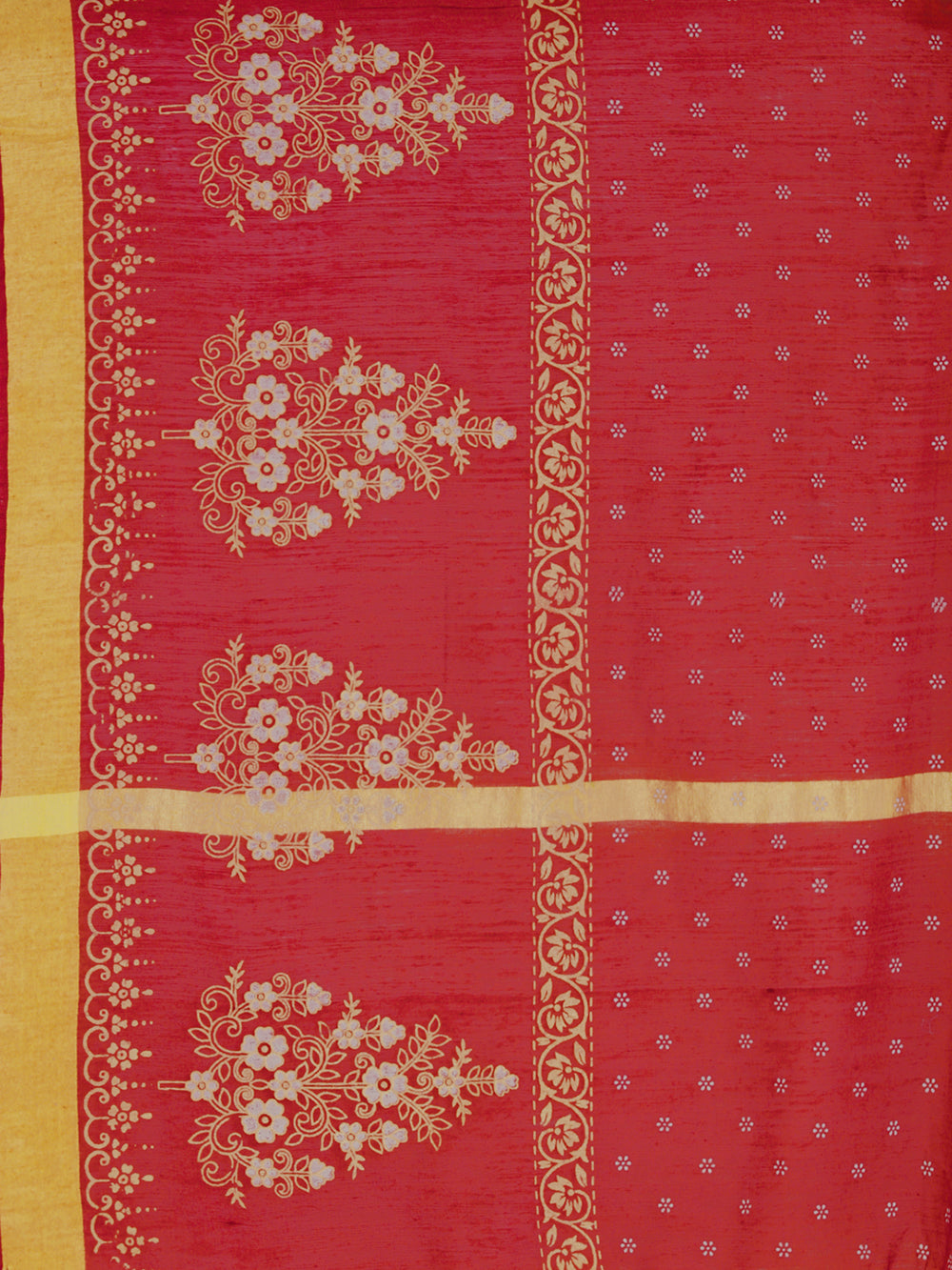 Women's Red Floral Block Print Cotton Silk Dupatta - NIMIDHYA