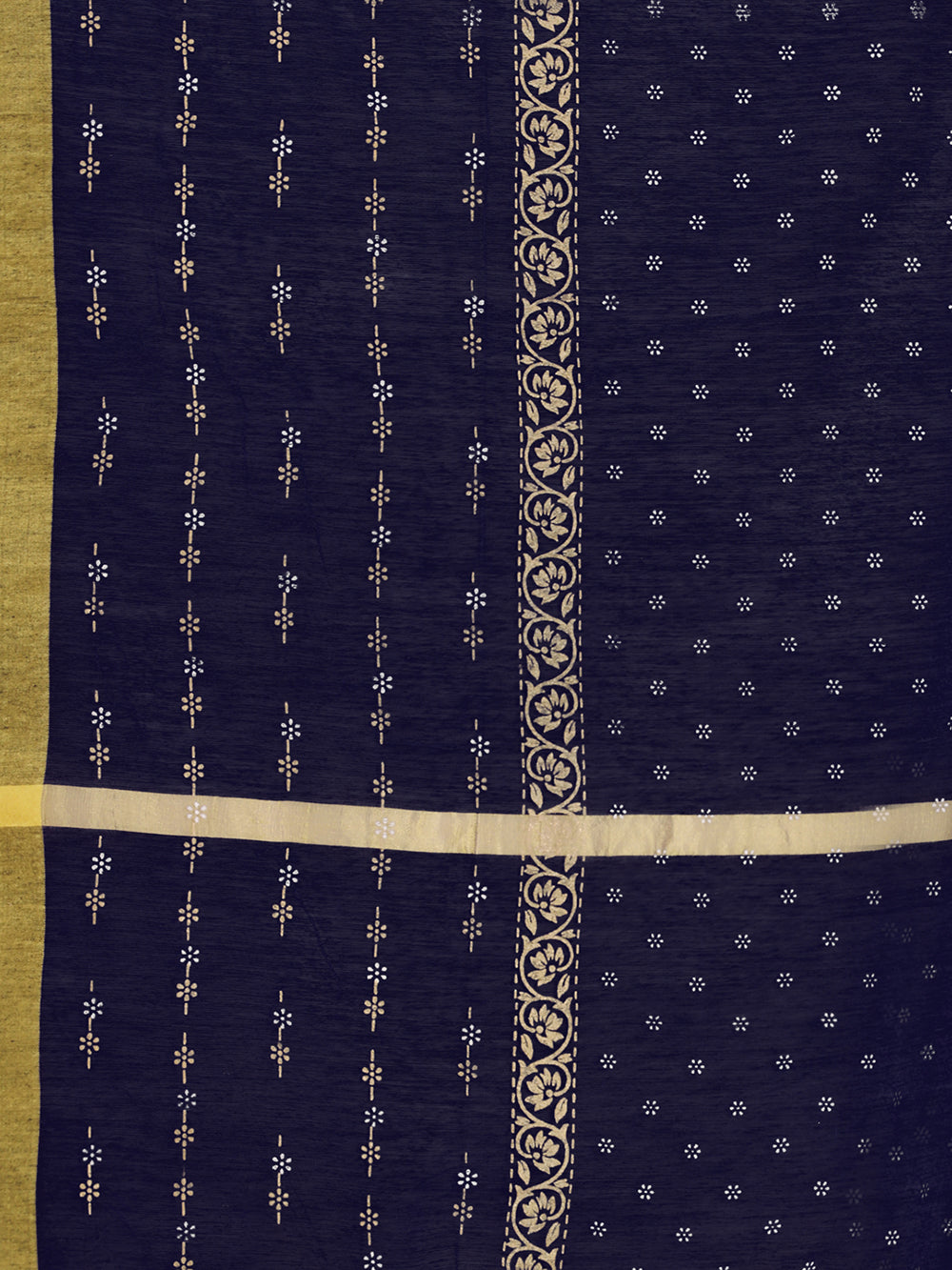 Women's Navy Blue Floral Block Print Cotton Silk Dupatta - NIMIDHYA