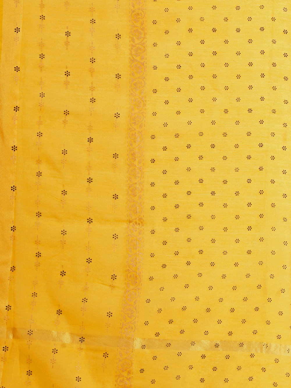 Women's Yellow Floral Block Print Cotton Silk Dupatta - NIMIDHYA