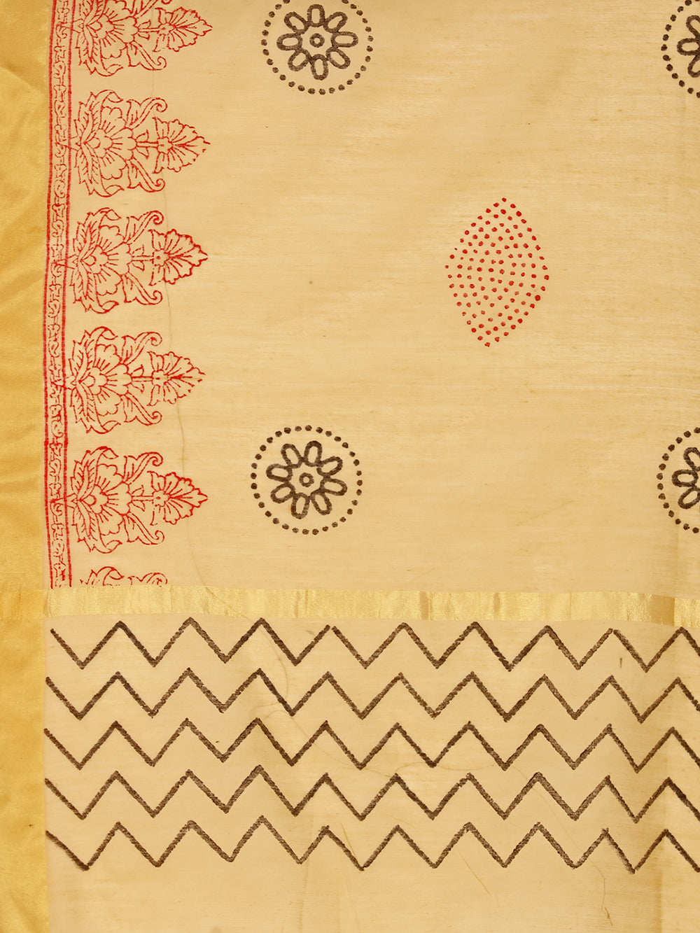 Women's Beige  Block Print Woven Cotton Silk Dupatta - NIMIDHYA