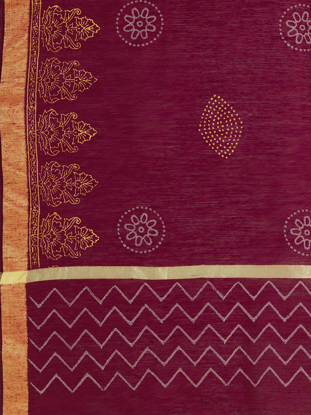Women's Maroon  Block Print Woven Cotton Silk Dupatta - NIMIDHYA