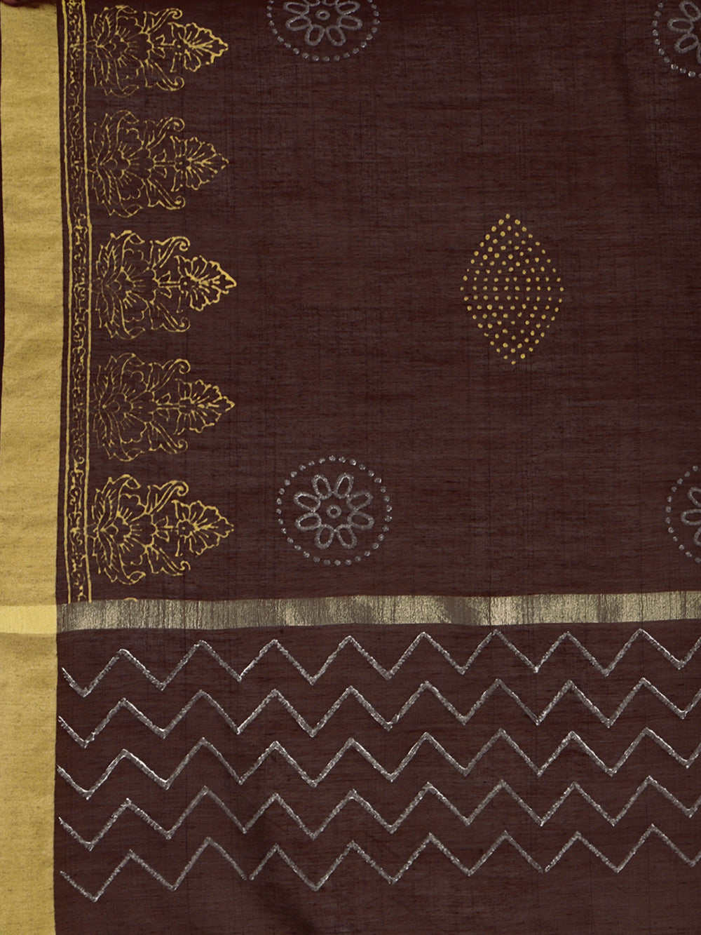 Women's Brown  Block Print Woven Cotton Silk Dupatta - NIMIDHYA
