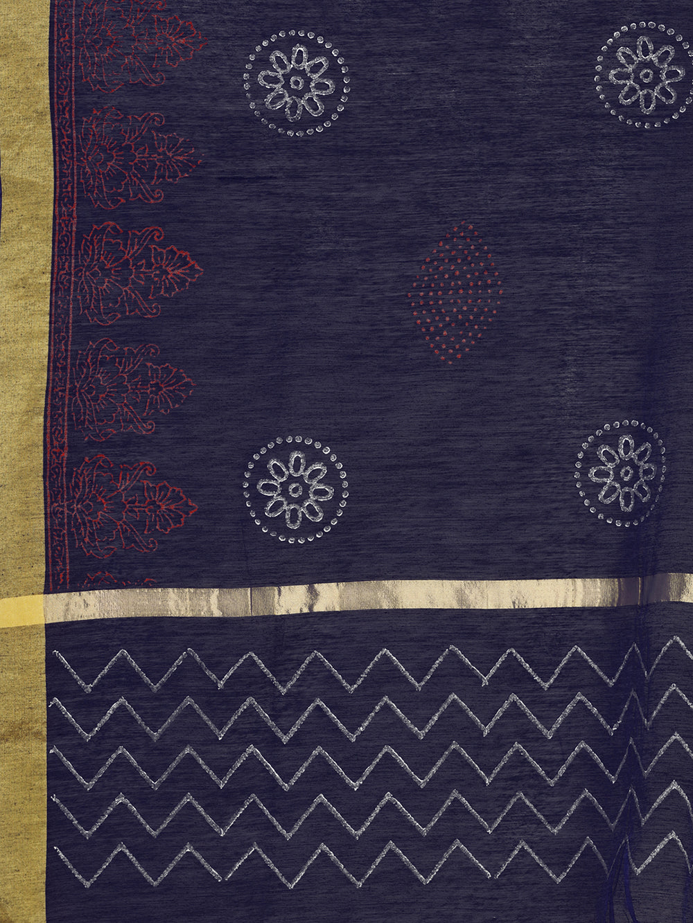 Women's Navy Blue  Block Print Woven Cotton Silk Dupatta - NIMIDHYA