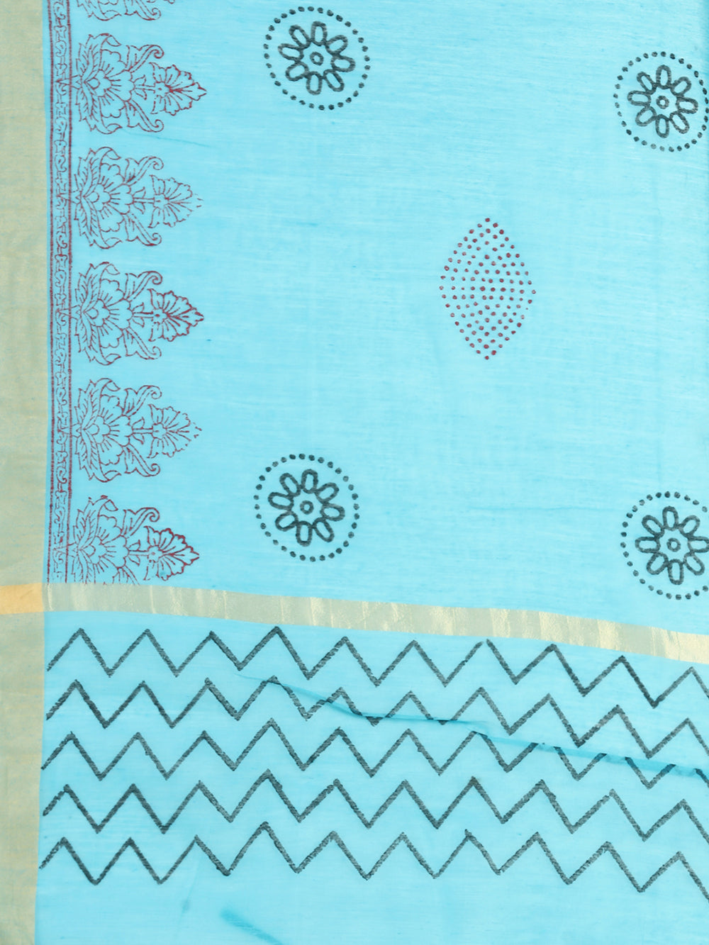 Women's Sky Blue  Block Print Woven Cotton Silk Dupatta - NIMIDHYA