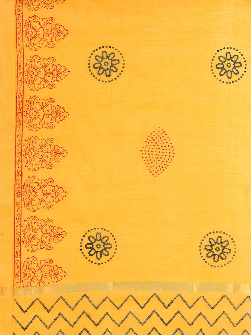 Women's Yellow  Block Print Woven Cotton Silk Dupatta - NIMIDHYA