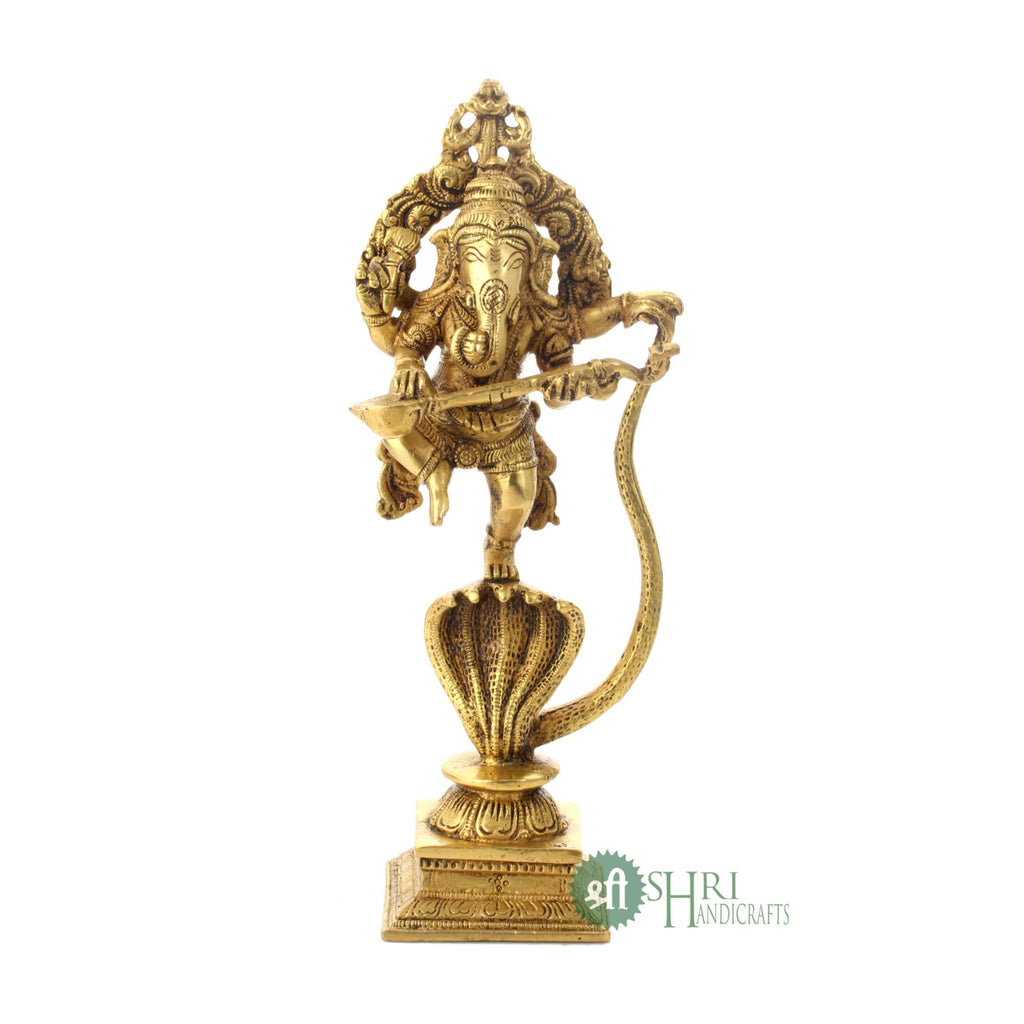 10" BRASS GANESH STANDING ON SNAKE
