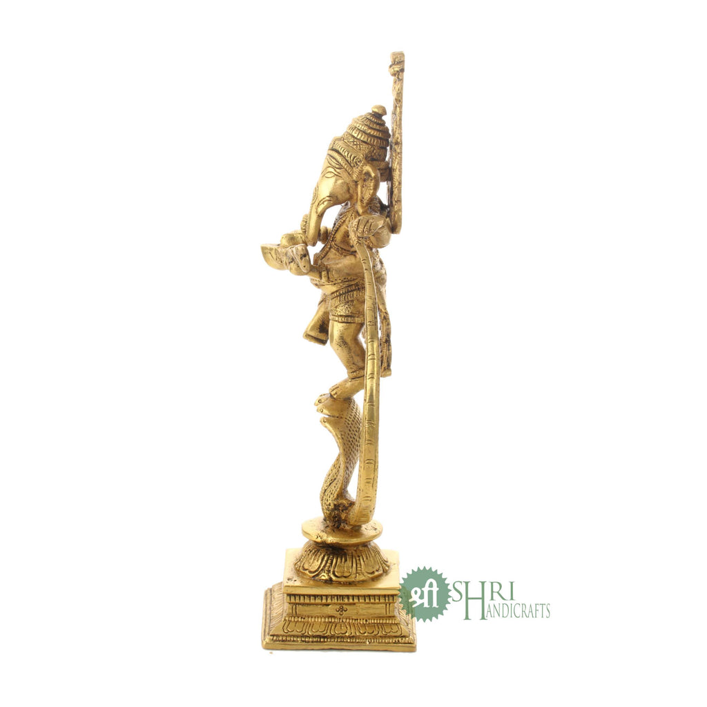 10" BRASS GANESH STANDING ON SNAKE