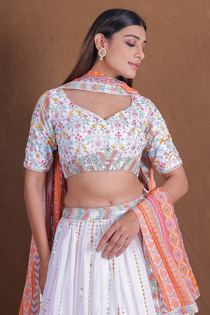 Women's Multi Color Georgette Print Lehenga Set