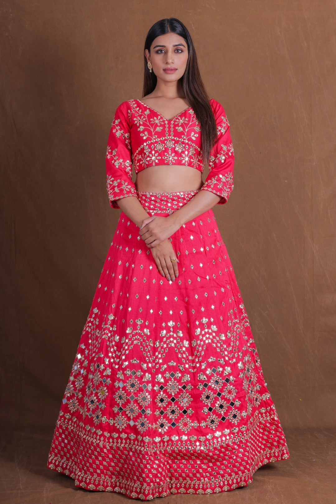 Women's Pink Fantum Embroidered Lehenga Set - Jihu Culture