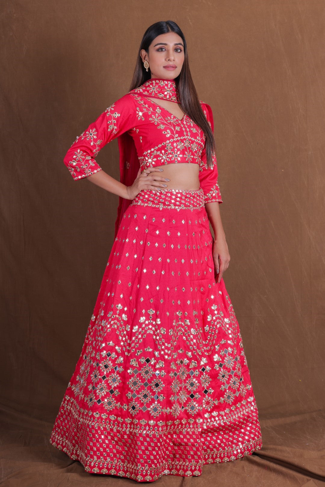 Women's Pink Fantum Embroidered Lehenga Set - Jihu Culture