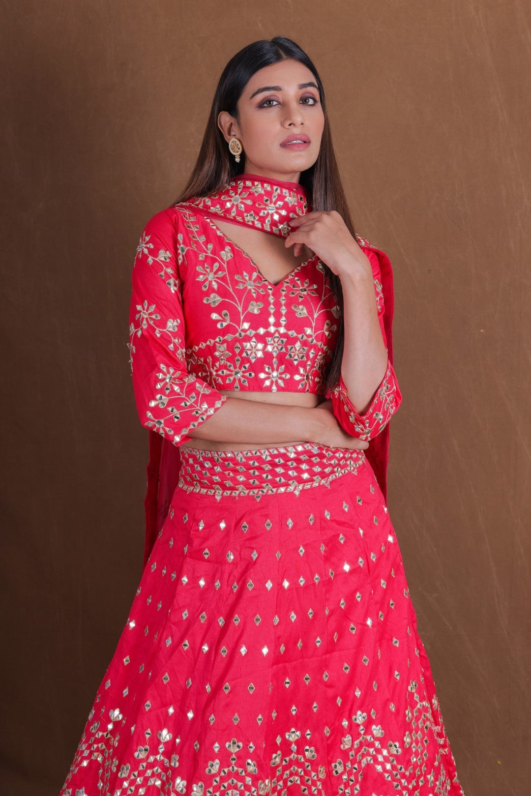 Women's Pink Fantum Embroidered Lehenga Set - Jihu Culture