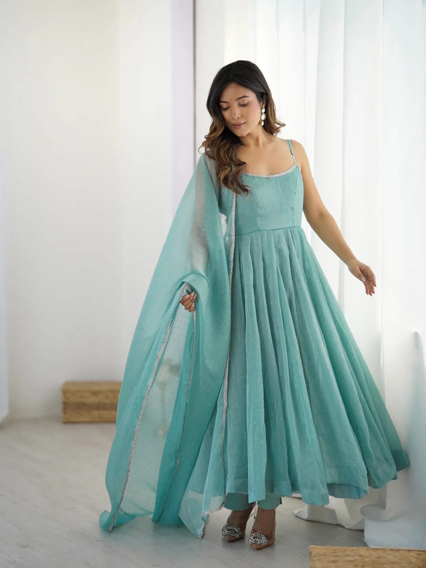 Women's Designer Anarkali Suit Set Blue / Xs | Trendia Global Women's Designer Anarkali Suit Set Blue / Xs | Trendia Global