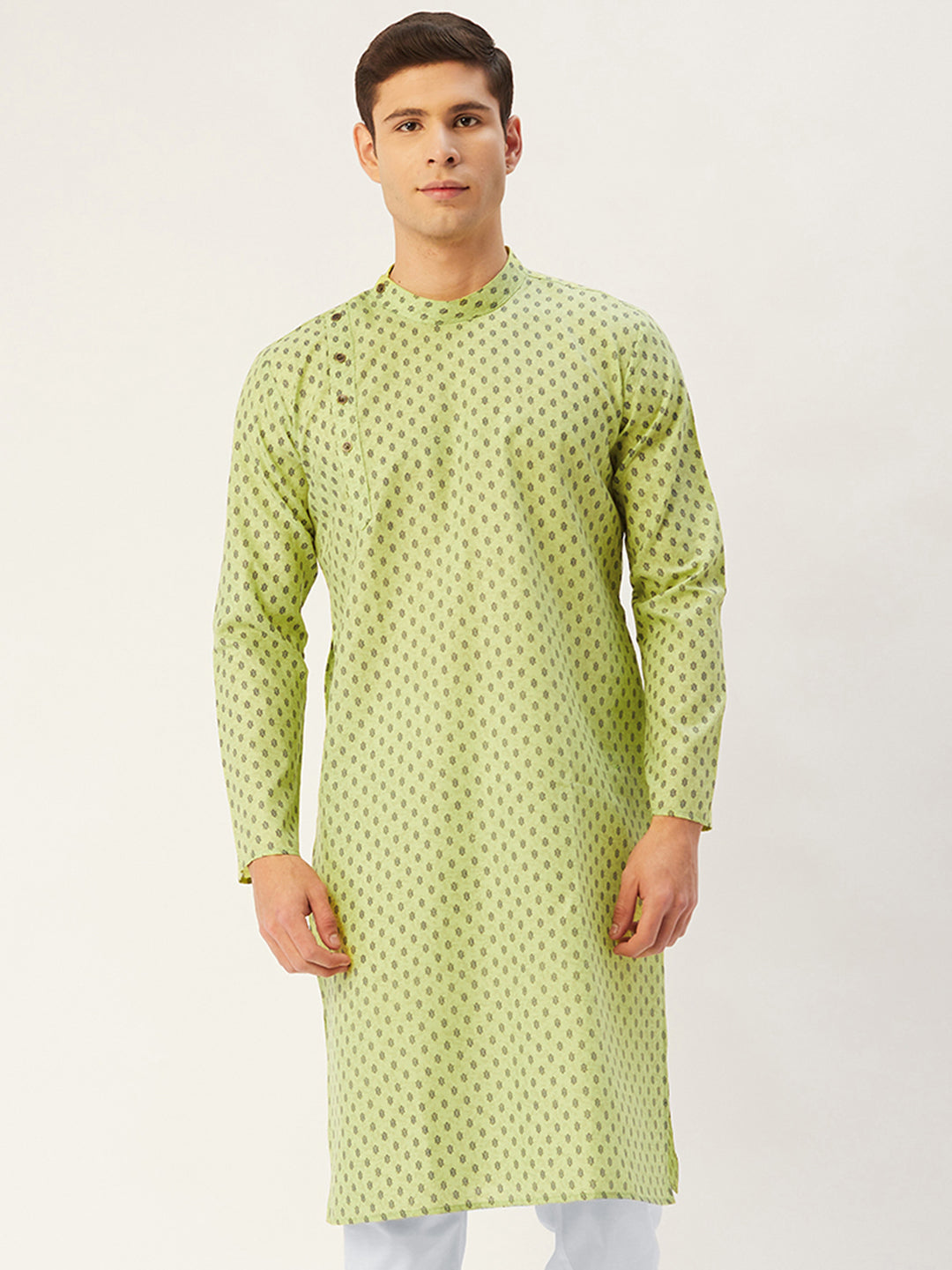 Men's Green Cotton printed kurta Only( KO 652 Green ) - Final Clearance Sale