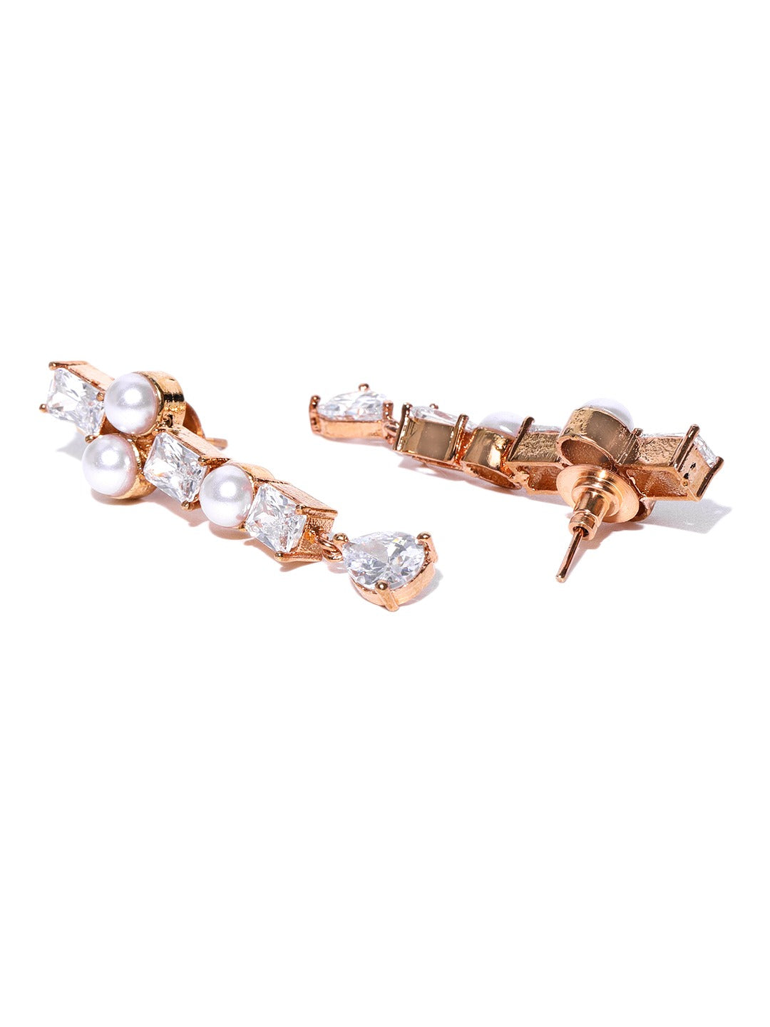 Women's  American Diamond Pearls Rose Gold Plated Jewellery Set
