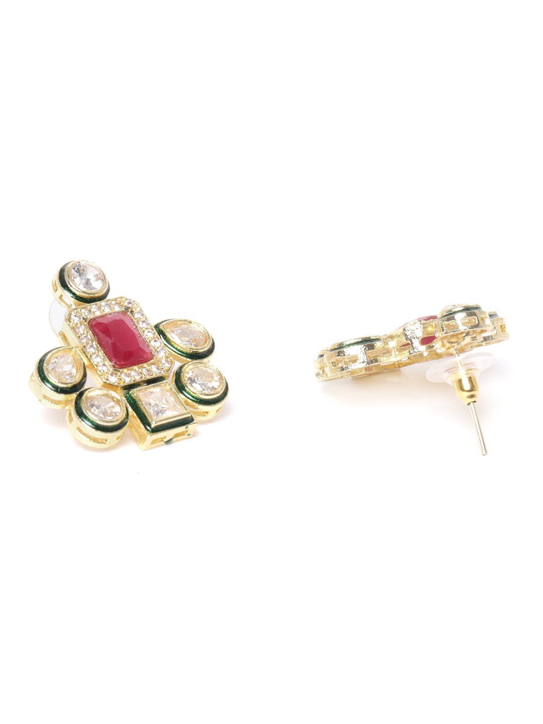 Women's Grey Beads Kundan Ruby Gold Plated Ranihaar Jewellery Set