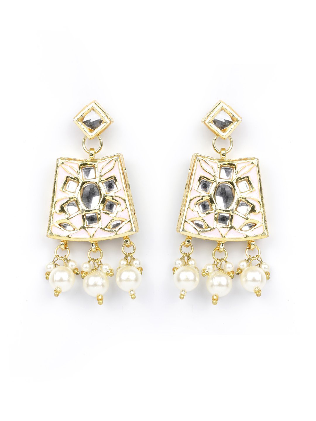 Women's Pink White Peals Beads MaangTika Jewellery Set
