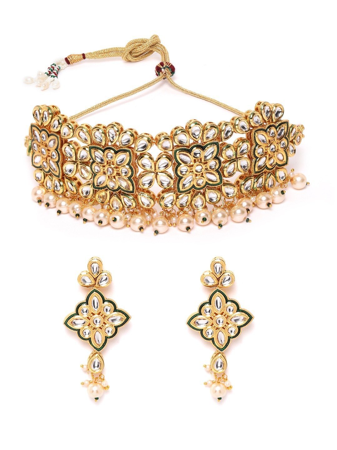 Women's Green Kundan Pearls Gold Plated Choker