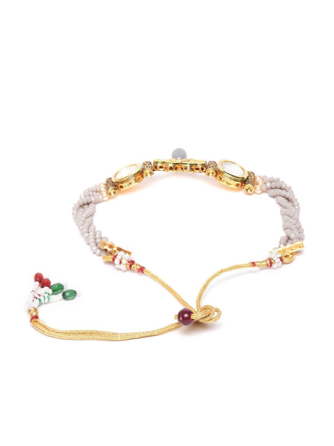 Women's Grey Beads Kundan Stones Gold Plated Floral Choker