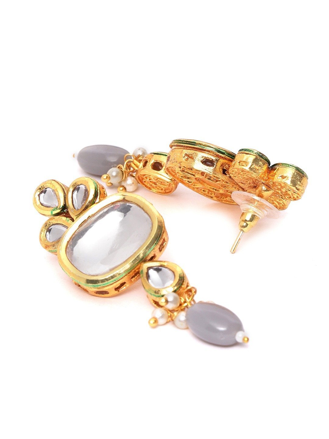 Women's Grey Beads Kundan Stones Gold Plated Floral Choker