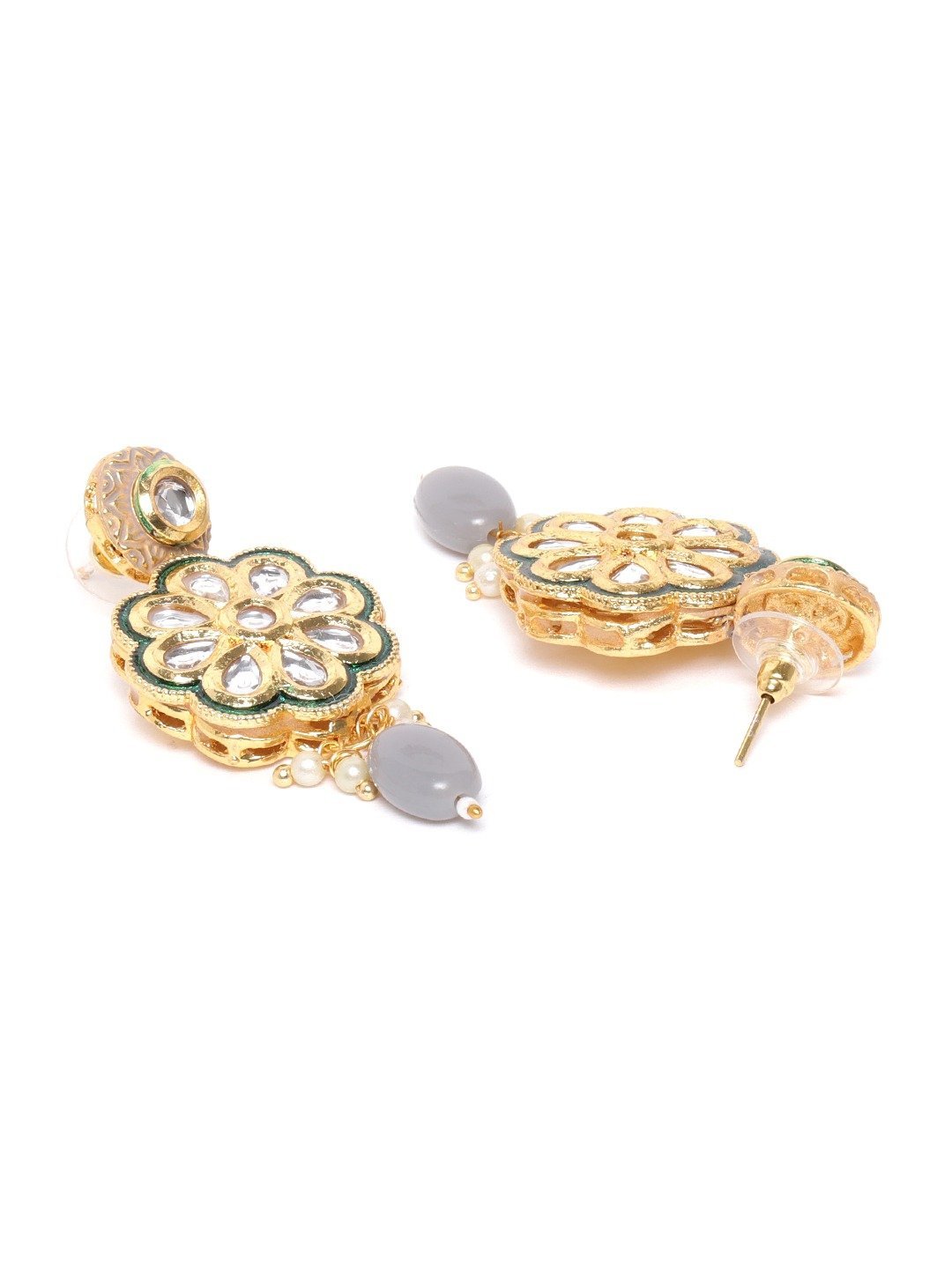 Women's Grey Pearls Kundan Gold Plated Meenakari Jewellery Set