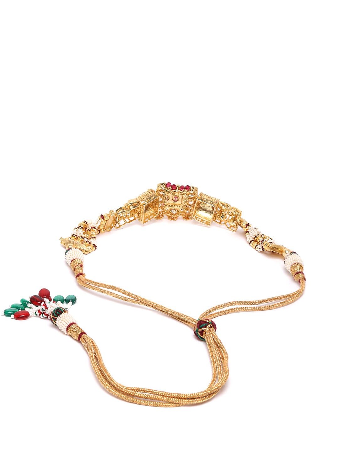 Women's Red White Beads Kundan Gold Plated Jewellery Set