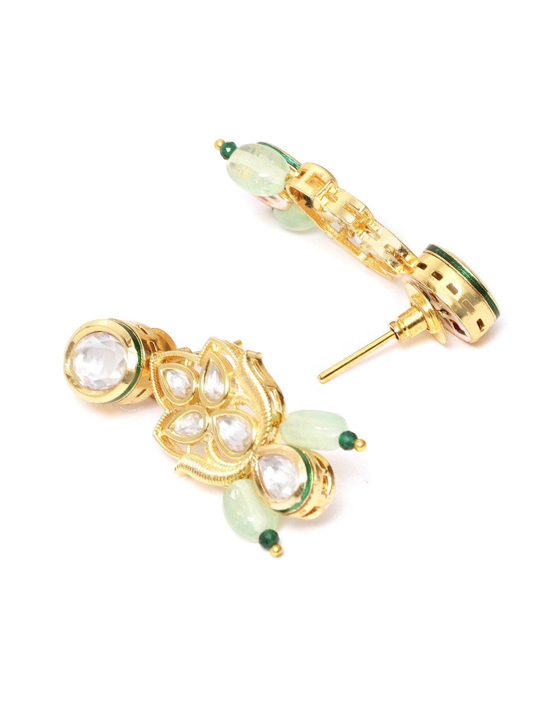 Women's Mint Green Beads Kundan Gold Plated Jewellery Set