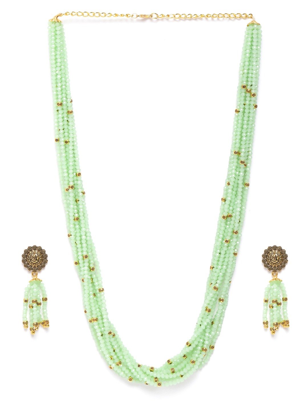 Women's Green Beads Gold Plated Ranihaar Jewellery Set