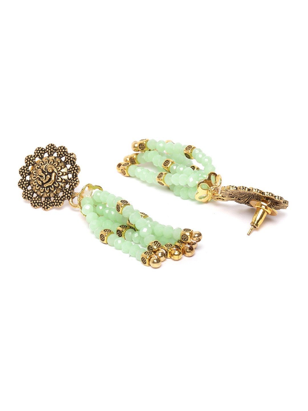 Women's Green Beads Gold Plated Ranihaar Jewellery Set