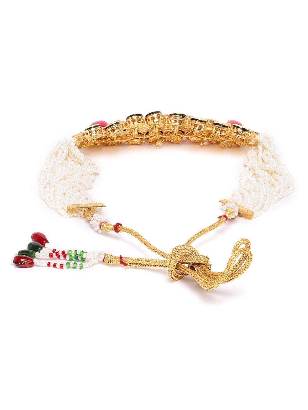Women's White Beads Kundan Ruby Gold Plated Choker