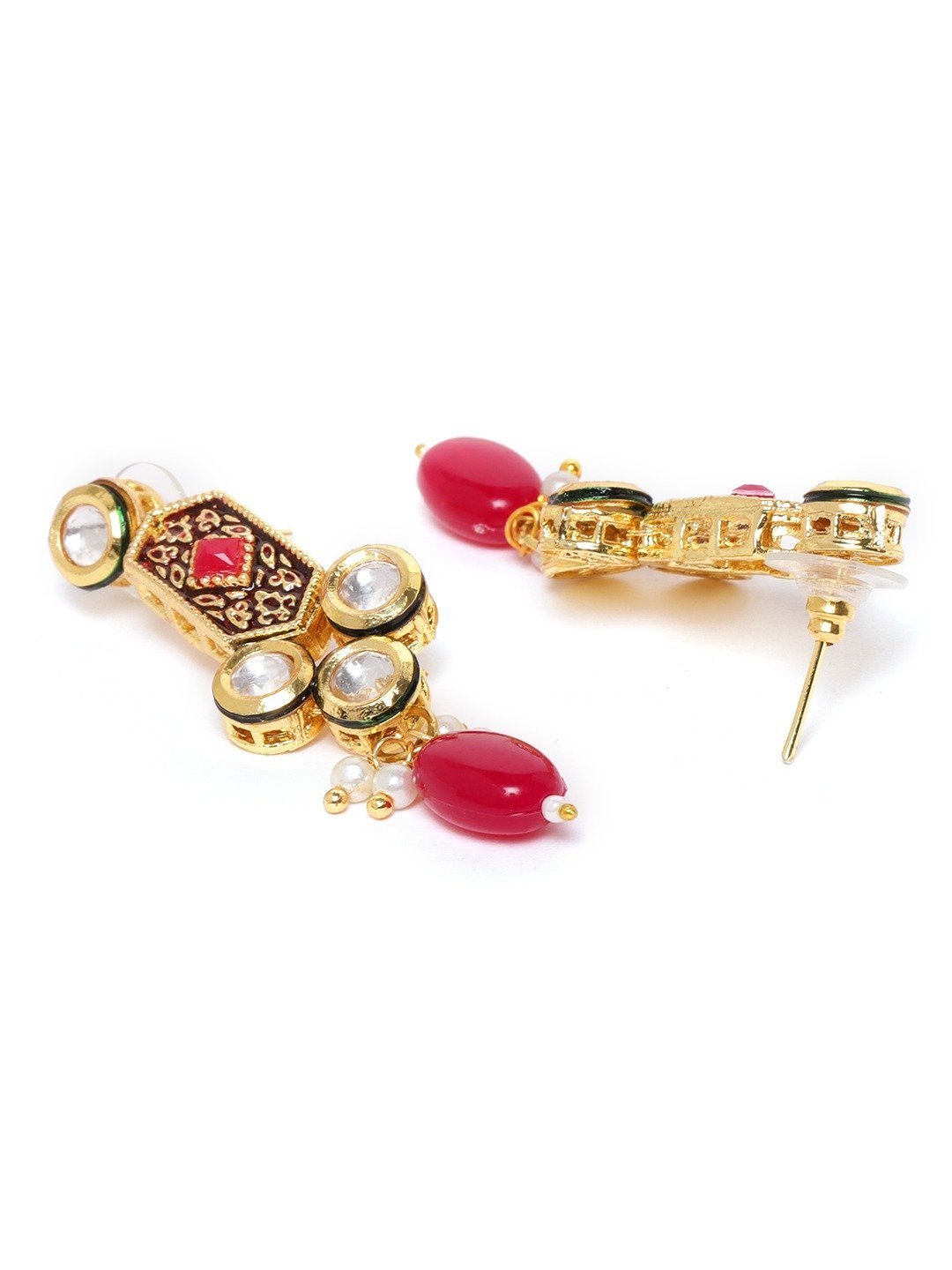 Women's White Beads Kundan Ruby Gold Plated Choker