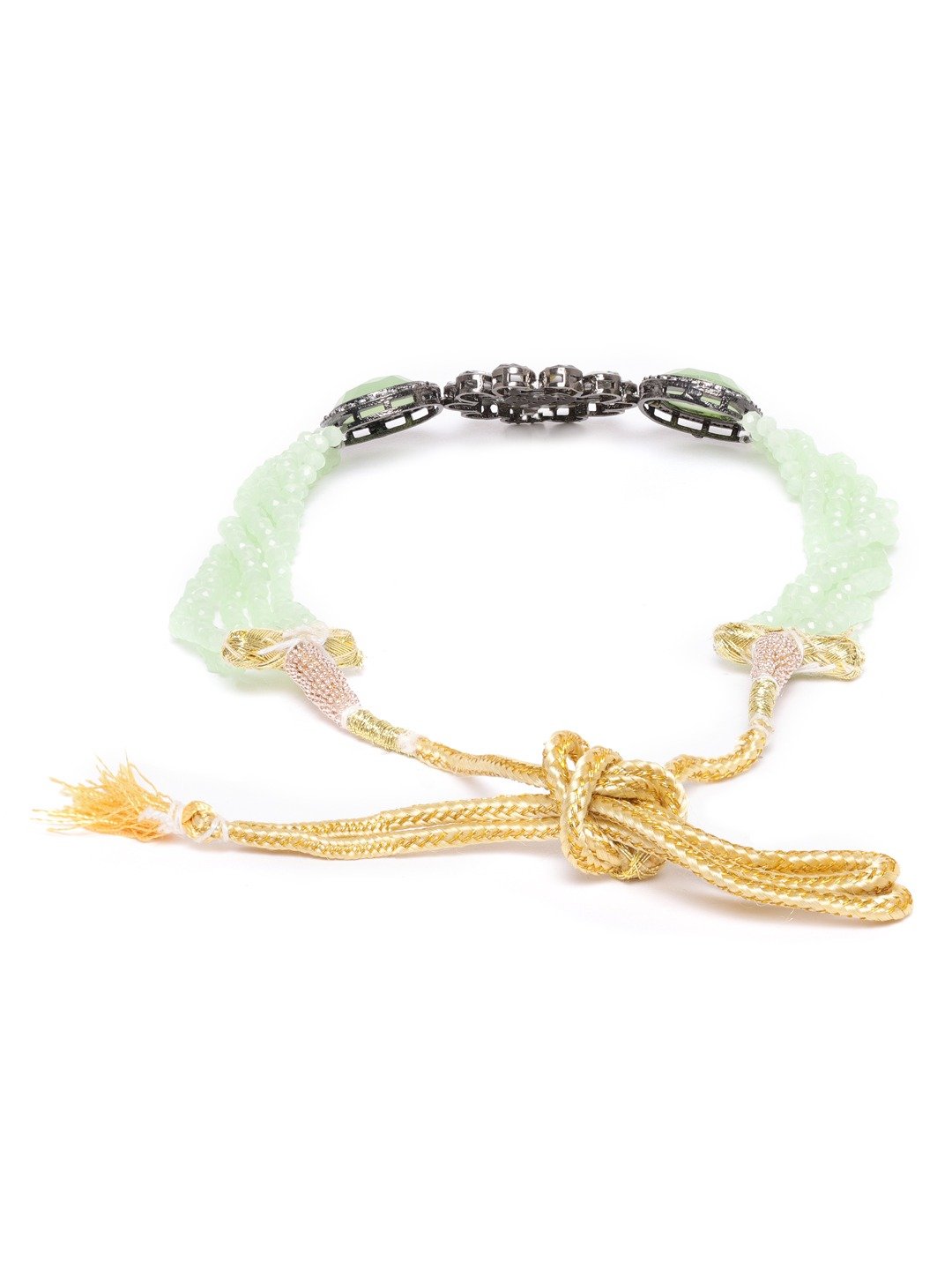 Women's Mint Green Beads Kundan Stones Floral Choker