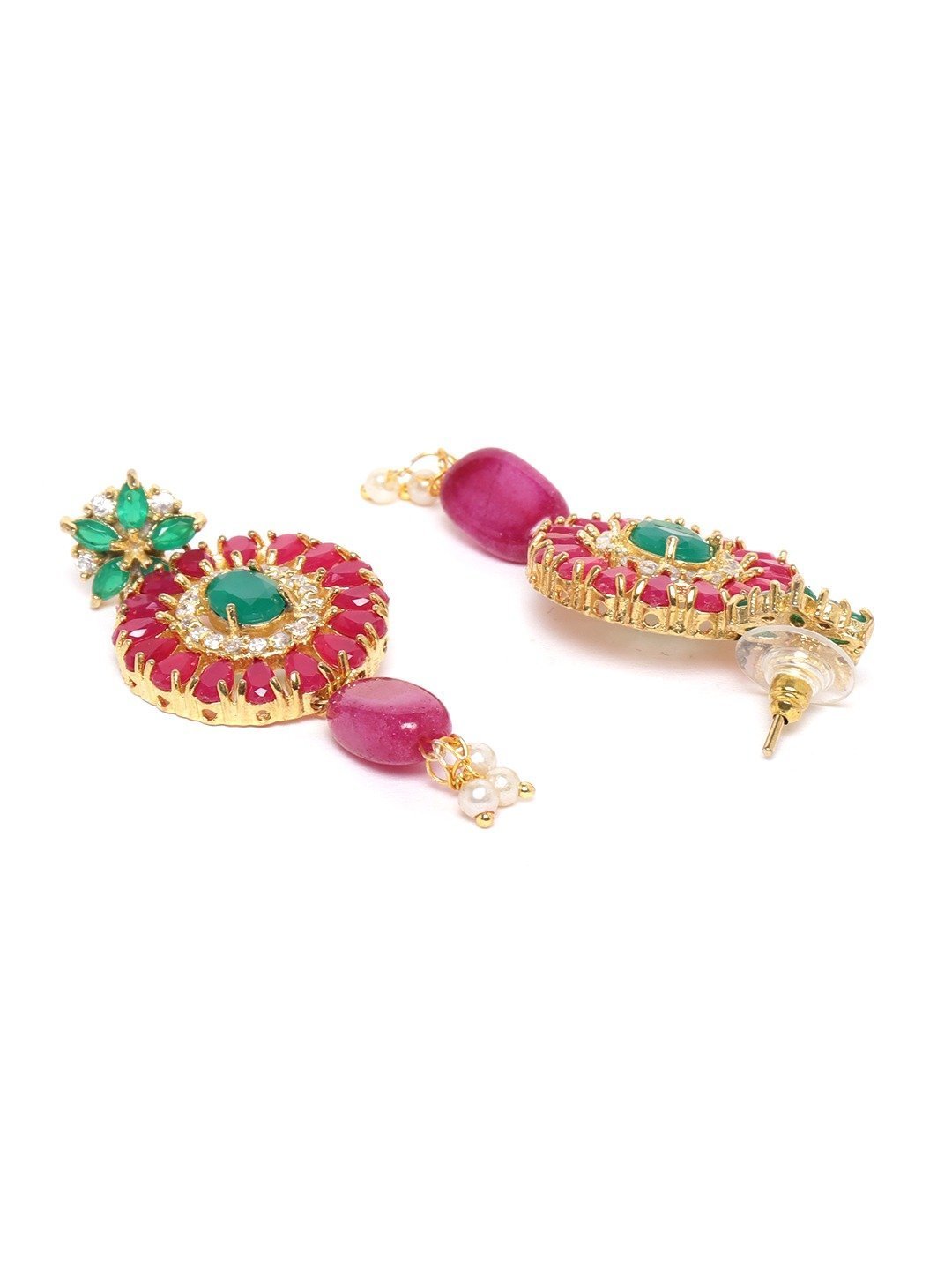 Women's Red Green Beads Ruby Gold Plated Choker