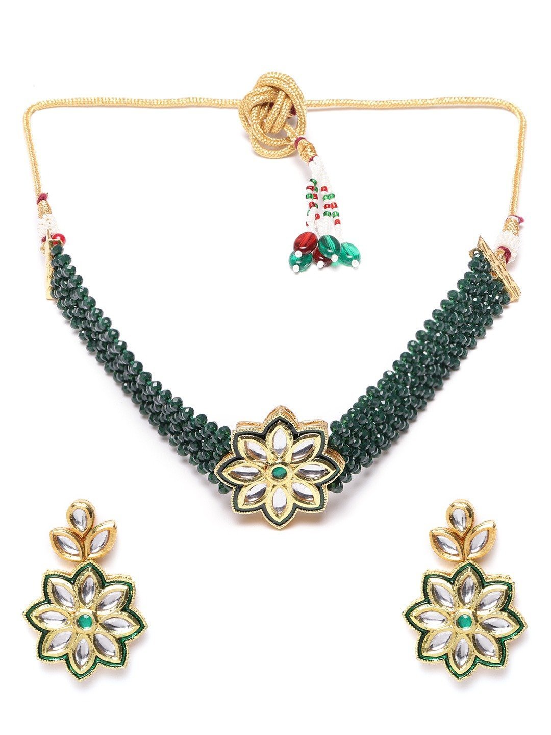 Women's Green Beaded Kundan Gold Plated Choker