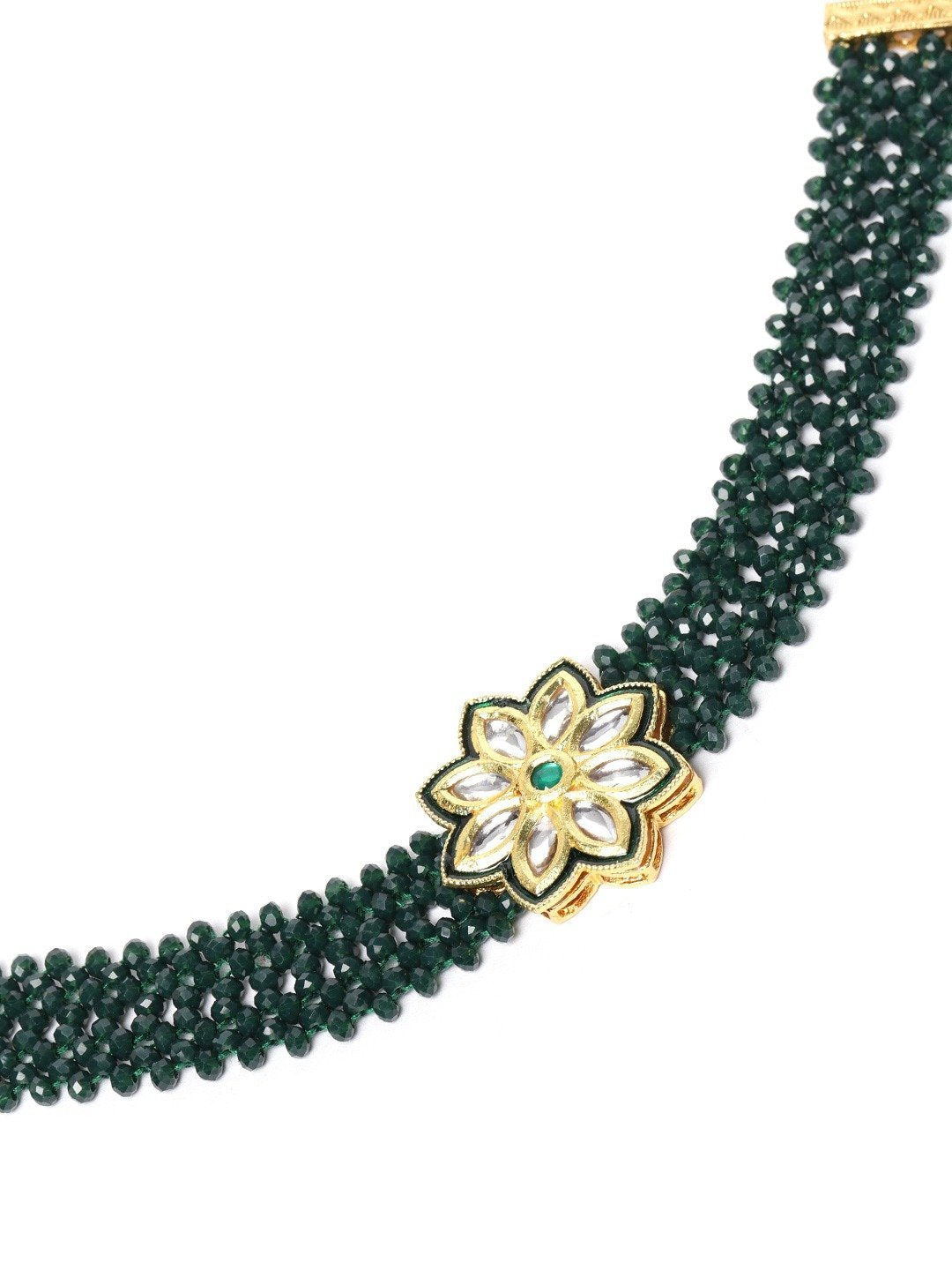 Women's Green Beaded Kundan Gold Plated Choker