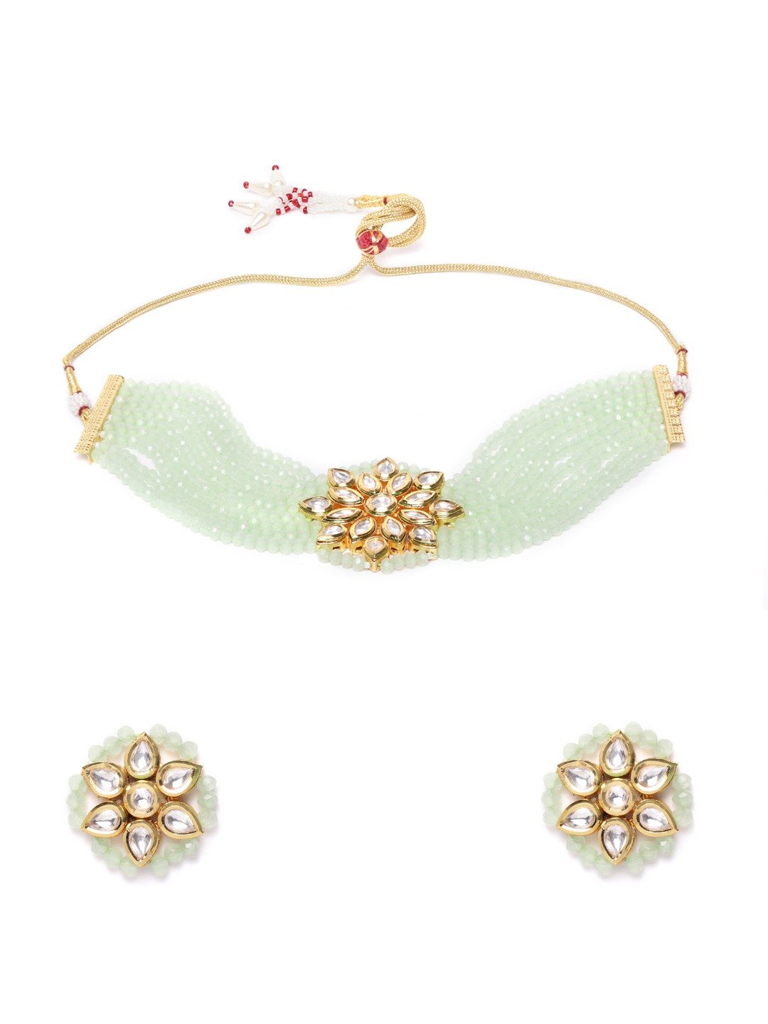 Women's Mint Green Kundan Beaded Gold Plated Choker