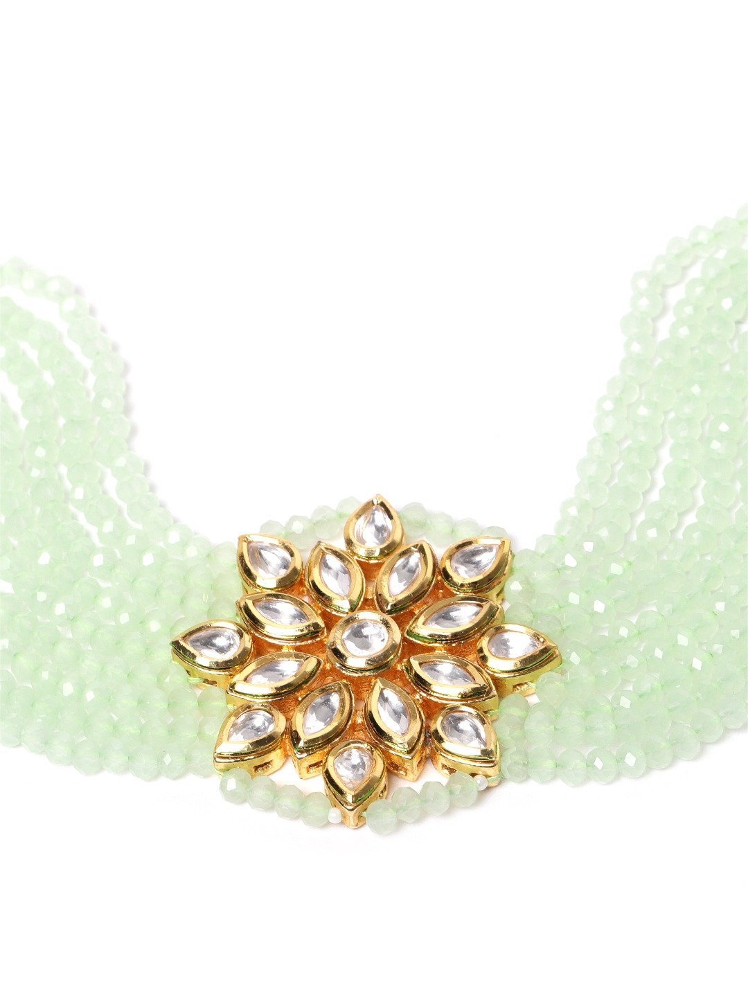Women's Mint Green Kundan Beaded Gold Plated Choker