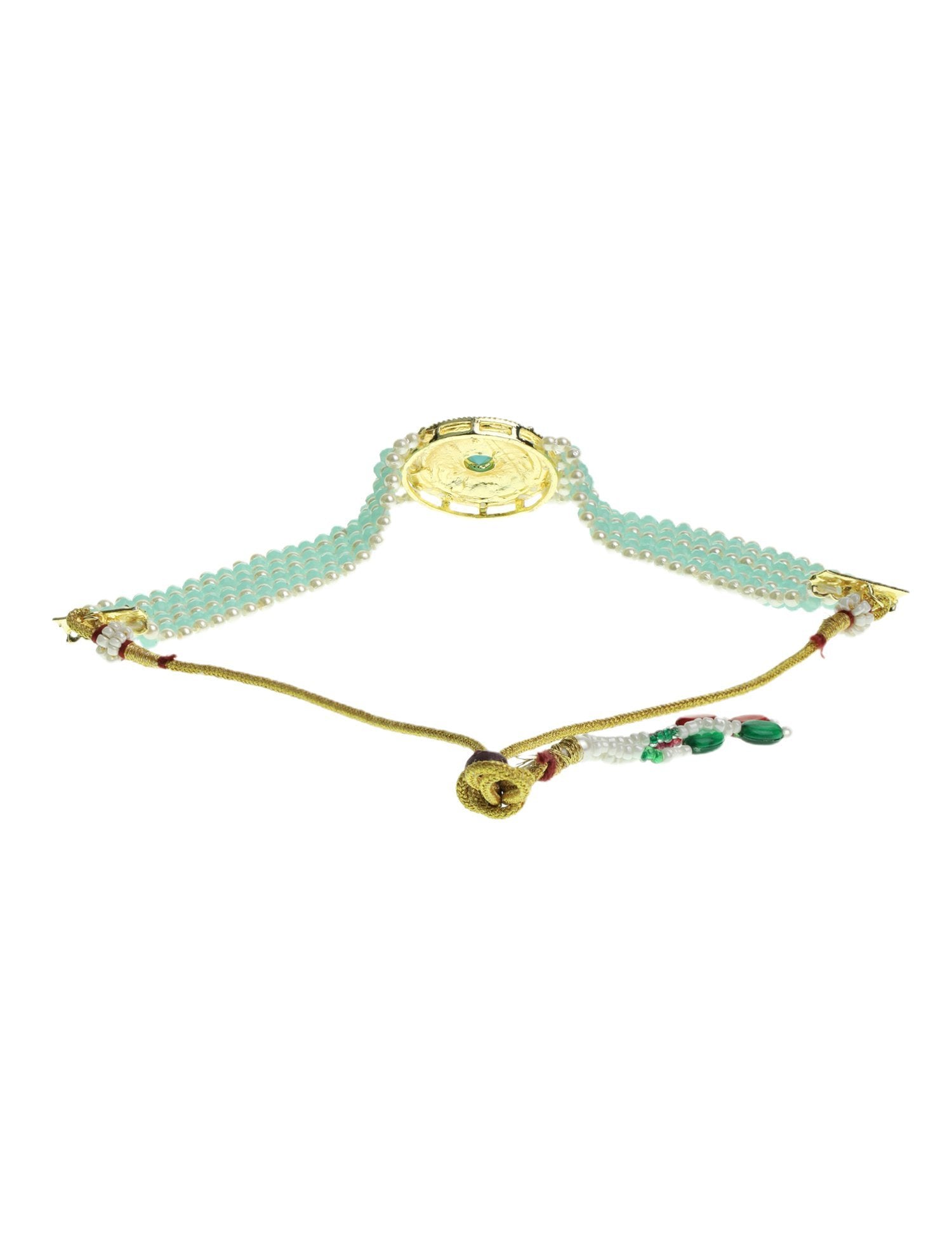 Women's Blue White Beaded Stones Gold Plated Choker
