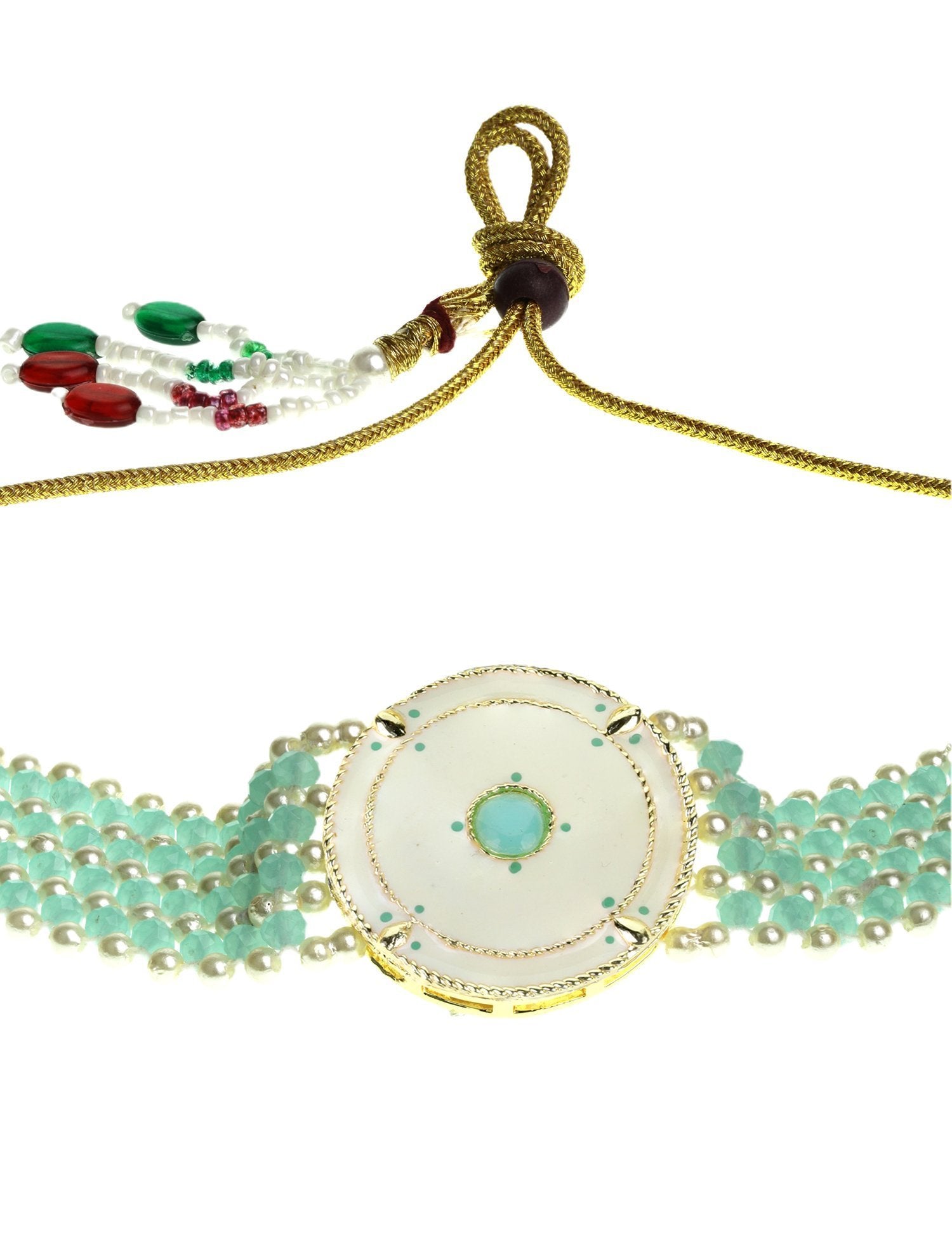 Women's Blue White Beaded Stones Gold Plated Choker